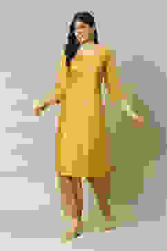 Yellow Printed Straight Kurta image number 5