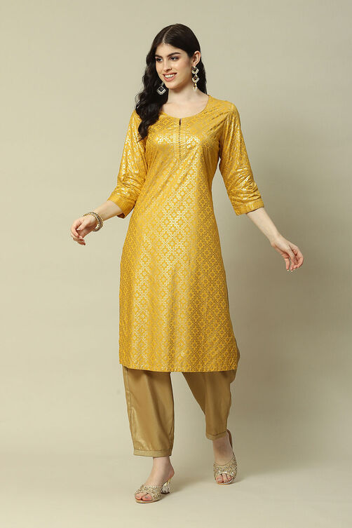 Yellow Viscose Straight Kurta image number 5