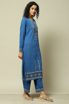 Cobalt Cotton Blend Straight Printed Kurta Palazzo Suit Set image number 5