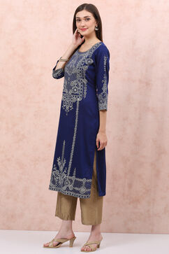 Blue Art Silk Straight Kurta image number 2