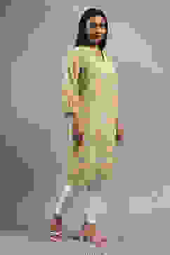 Green and Yellow Printed Straight Kurta image number 4