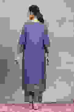 Blue Polyester Yarndyed Straight Suit Set image number 4