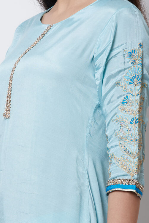 Sky Blue Viscose Cotton Straight Suit Set image number 1