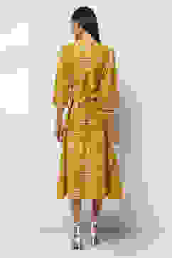 Yellow Cotton Printed Flared Dress image number 3