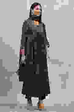 Black Viscose Rayon Printed Gathered Suit Set image number 5