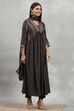 Black Viscose Rayon Printed Gathered Suit Set image number 5