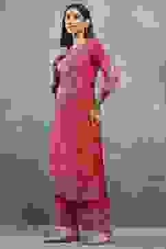 Pink Viscose A-line Kurta Pants Set image number 3