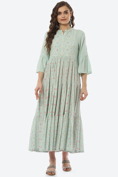 Mint Green Viscose Tired Dress image number 2