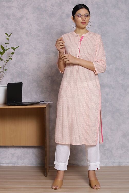 Cream Cotton And Cambric Straight Kurta image number 0