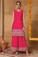 Pink Viscose Blend Straight Solid Suit Set image number 11