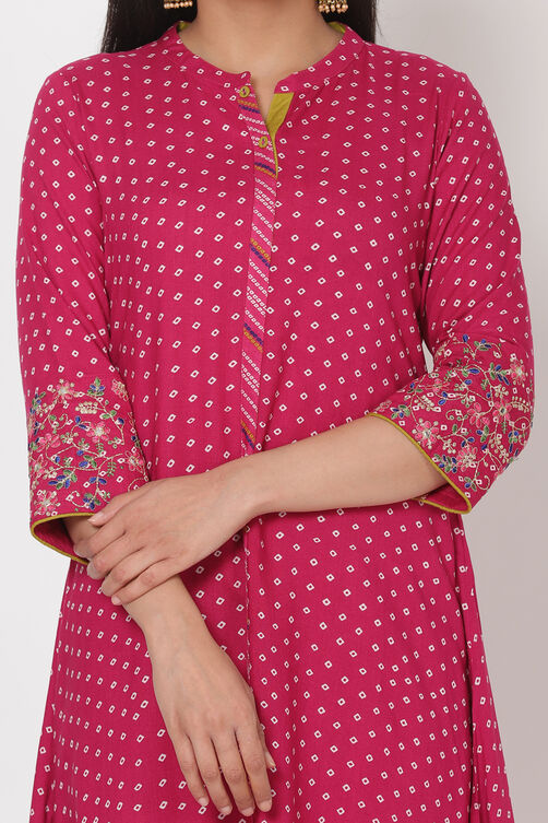 Pink Viscose Rayon A Line Kurta image number 1