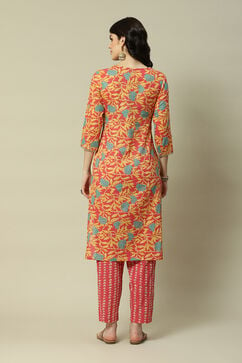 Pink Cotton Straight Printed Kurta Palazzo Suit Set image number 4