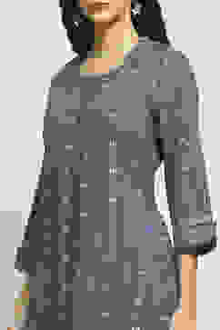 Indigo Cotton Yarn-Dyed Straight Kurta image number 1