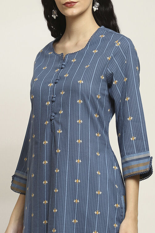 Indigo Cotton Straight Kurta image number 1