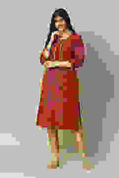 Red LIVA Straight Printed Kurta image number 0