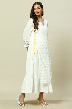 White Cotton Tiered Dress image number 3