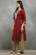 Red Viscose Straight Kurta Pants Set image number 3