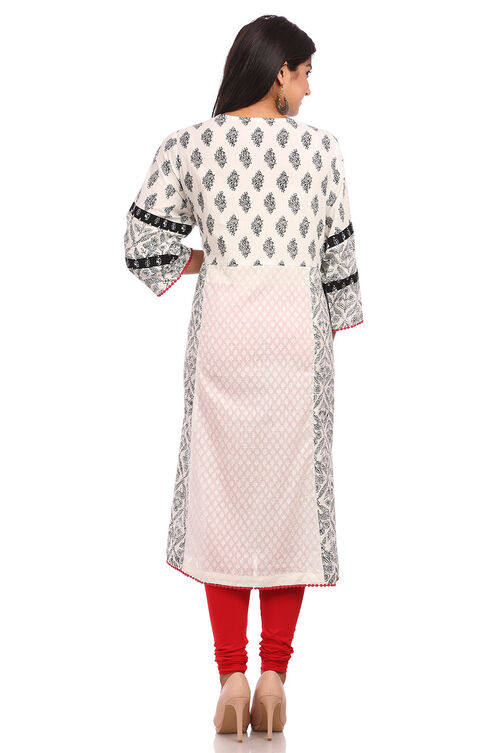 White Flared Cotton Kurta image number 1