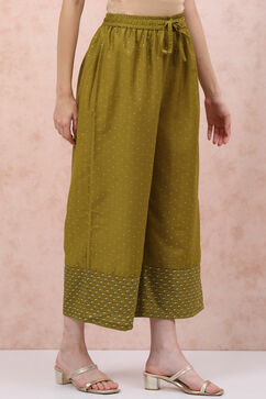 Lime Green Art Silk Palazzo Pants image number 3