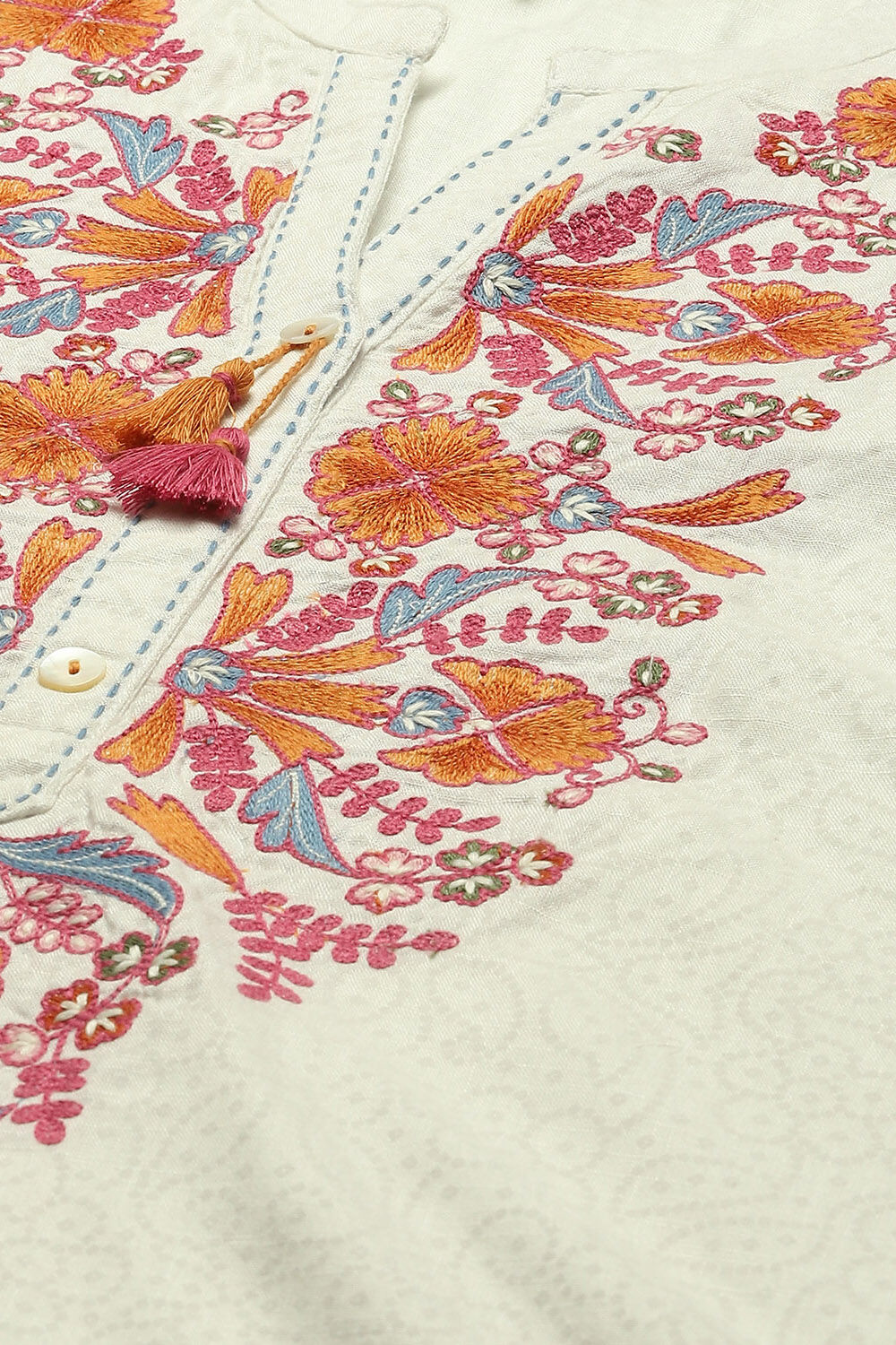 White Printed Floral Detail Straight Indie Top image number 1