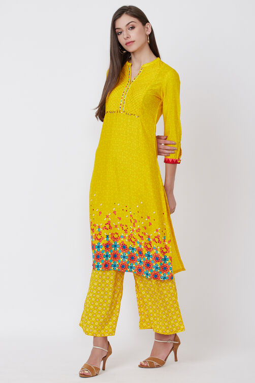 Yellow Straight Viscose Kurta image number 2
