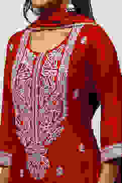 Maroon Viscose Blend Straight Embroidered Kurta Palazzo Suit Set image number 7