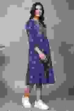 Blue Cotton Tiered Dresses image number 4