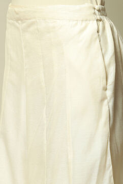 Off White Polyester Straight Yarndyed Kurta Palazzo Suit Set image number 2