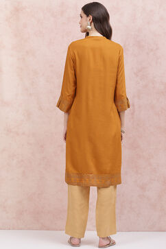 Mustard LIVA Straight Kurta image number 4