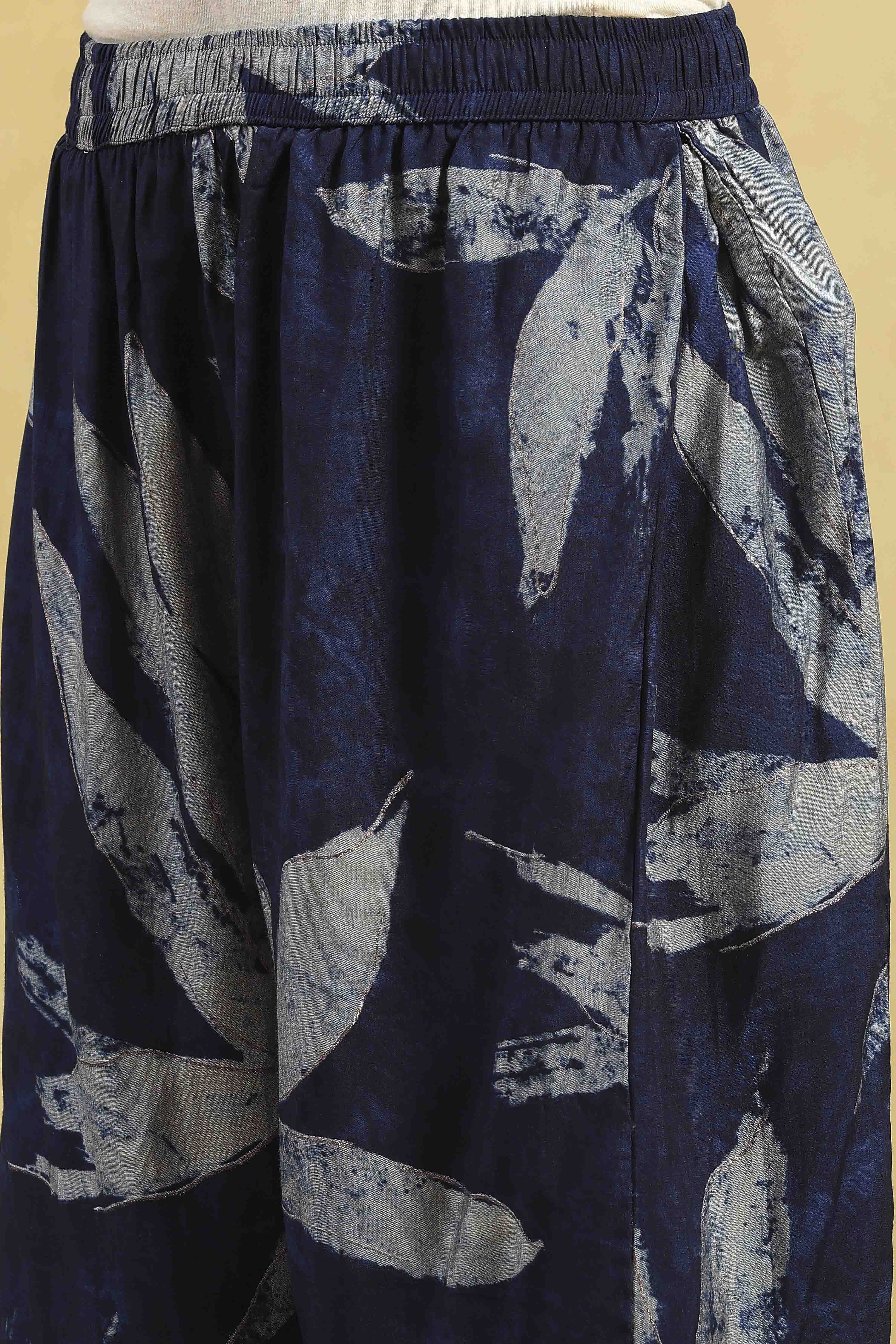 Indigo Blue Viscose Blend Printed Kalidar Kurta Pants Set image number 2