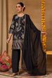 Black Viscose Blend Straight Printed Suit Set image number 4
