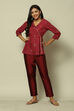 Wine Viscose Straight Printed Top image number 0