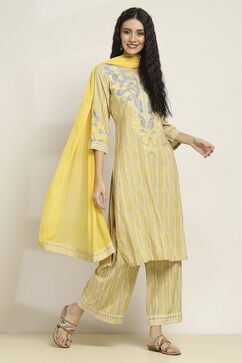 Yellow LIVA Woven Straight Kurta Suit Set image number 5