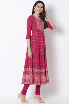 Pink Viscose Kalidar Kurta image number 4