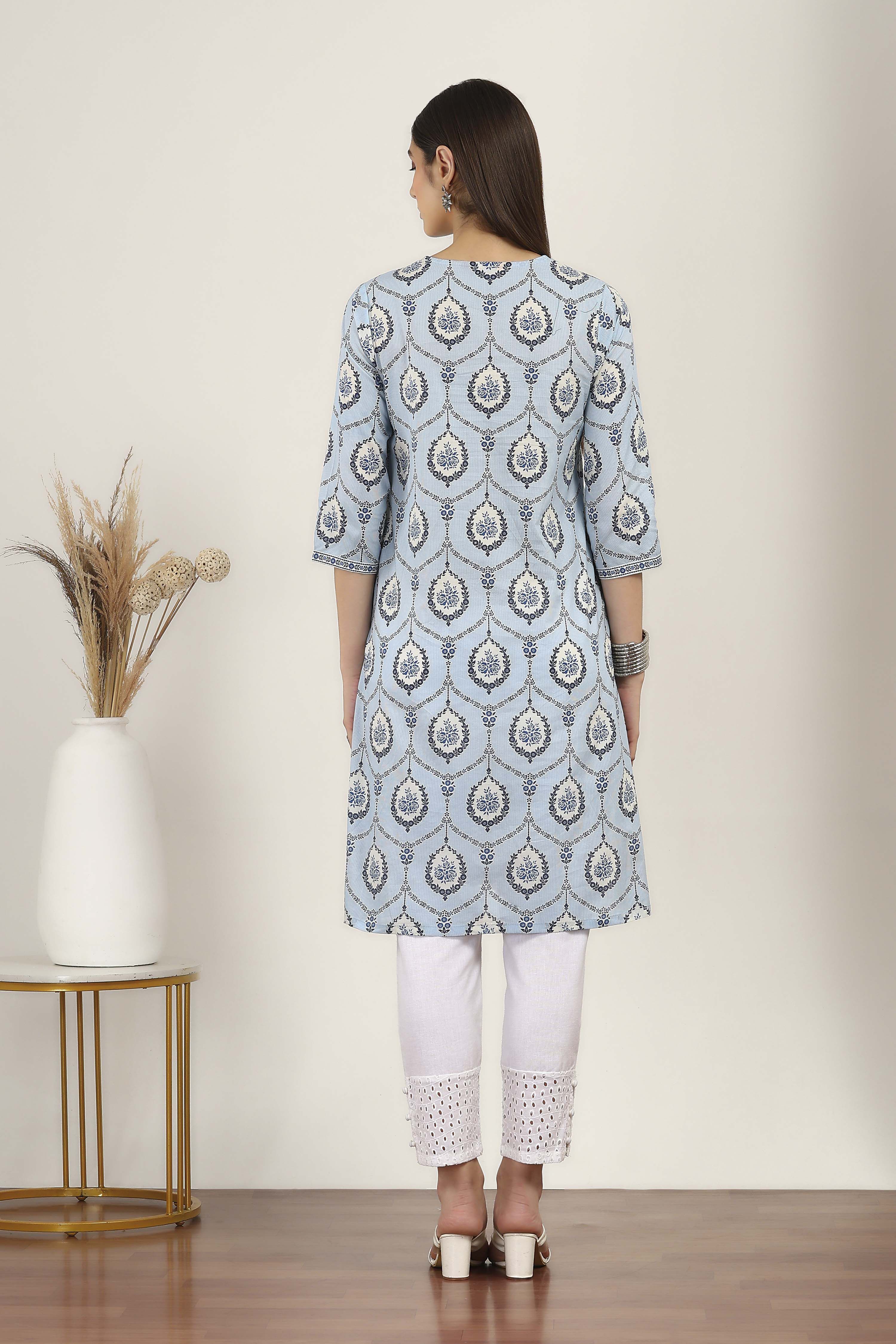 Blue Cotton Straight Kurtas image number 3