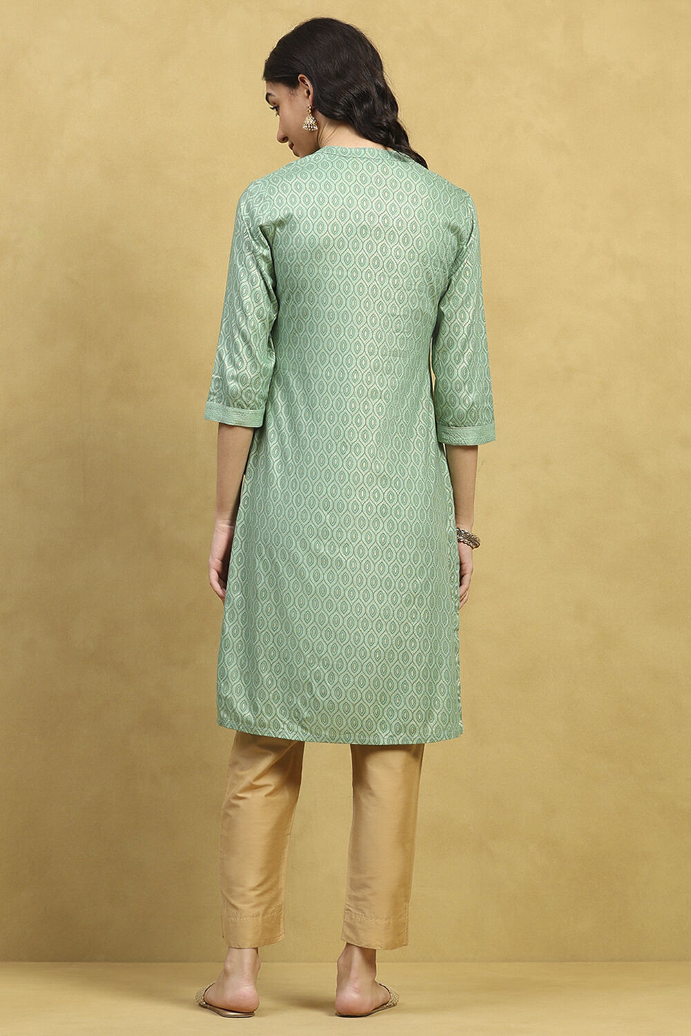 Green Printed Straight Kurta image number 3