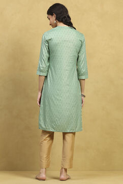 Green Viscose Rayon Printed Straight Kurta image number 3