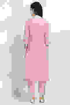 Lilac Cotton Embroidered Straight Suit Set image number 4