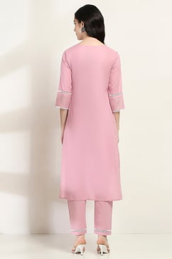 Lilac Cotton Embroidered Straight Suit Set image number 4