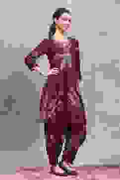 Blue Rust Viscose Blend Printed Kalidar Kurta Pants Set image number 5