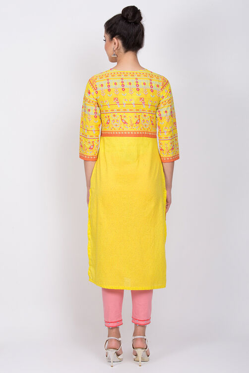 Yellow Cotton Straight Kurta image number 4