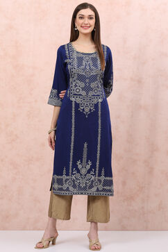 Blue Art Silk Straight Kurta image number 0