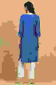 Blue Solid Straight Kurta image number 3
