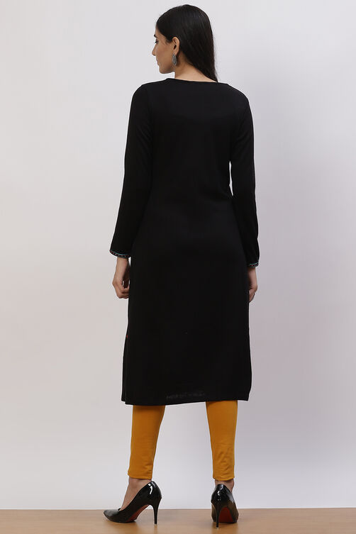 Black Acrylic Straight Kurta image number 4