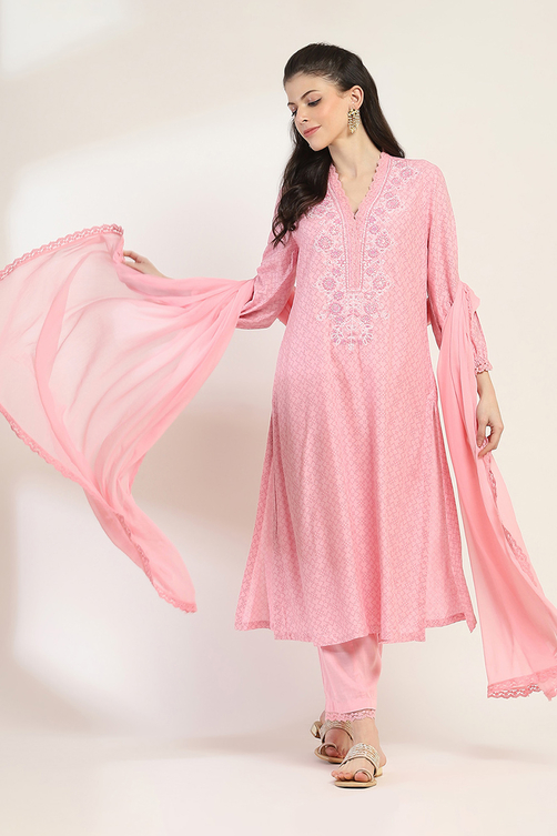 Pink Viscose Rayon Straight Set image number 0