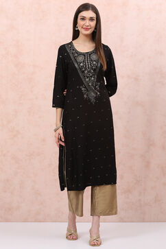 Black LIVA Straight Kurta image number 0