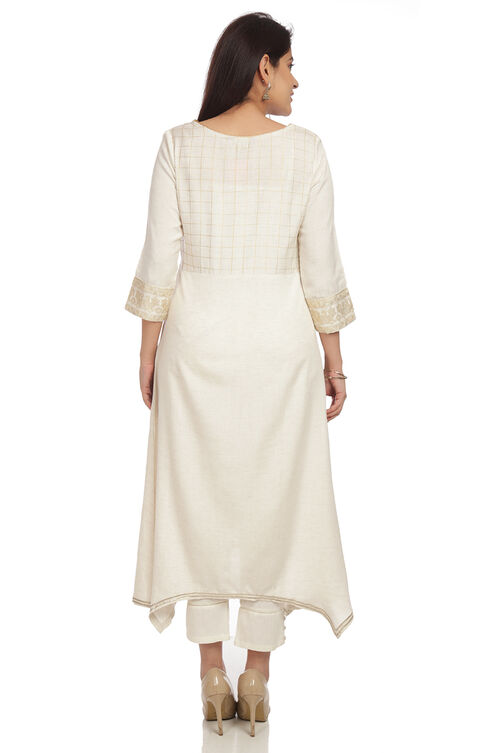 Ecru Asymmetric Viscose Kurta image number 4