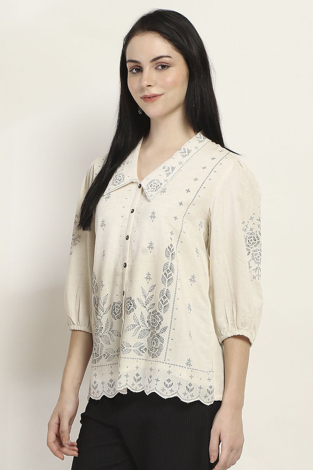 White Printed Straight Shirt-Style Indie Top image number 2