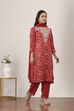 Red Cotton Straight Suit Sets image number 5