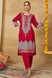 Red Viscose Rayon Straight Printed Kurta Pants Set image number 7